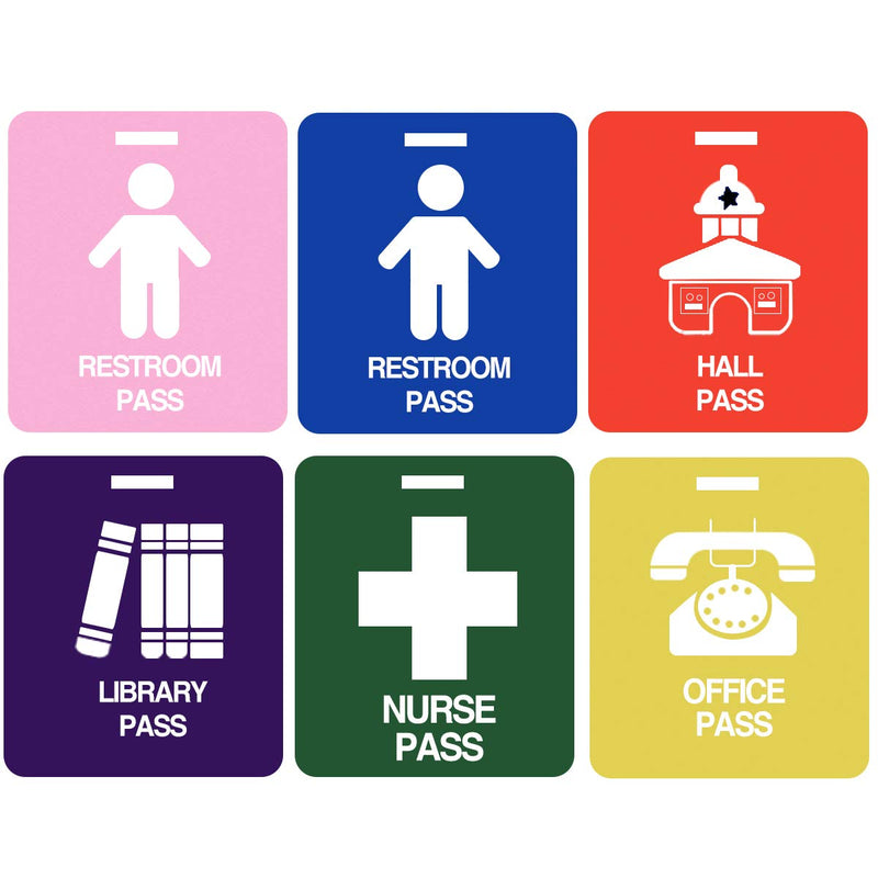 [Australia - AusPower] - Unbreakable PVC Hall Pass Lanyards,Mlife School Passes Set for Teachers 6 Pack Hall, Bathroom, Library, Office and Nurse Classroom School Supplies 6 * School Passes 