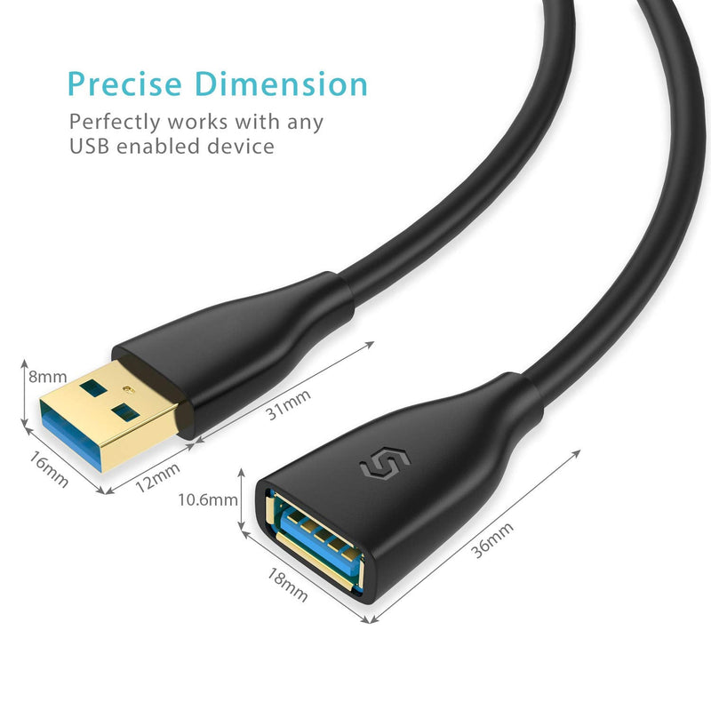 [Australia - AusPower] - Syncwire USB Extension Cable 2M - High Speed USB 3.0 Type A Male to Female Lead with Gold Plated 5Gbps Data Transfer and Charging Extender Cord - Black 
