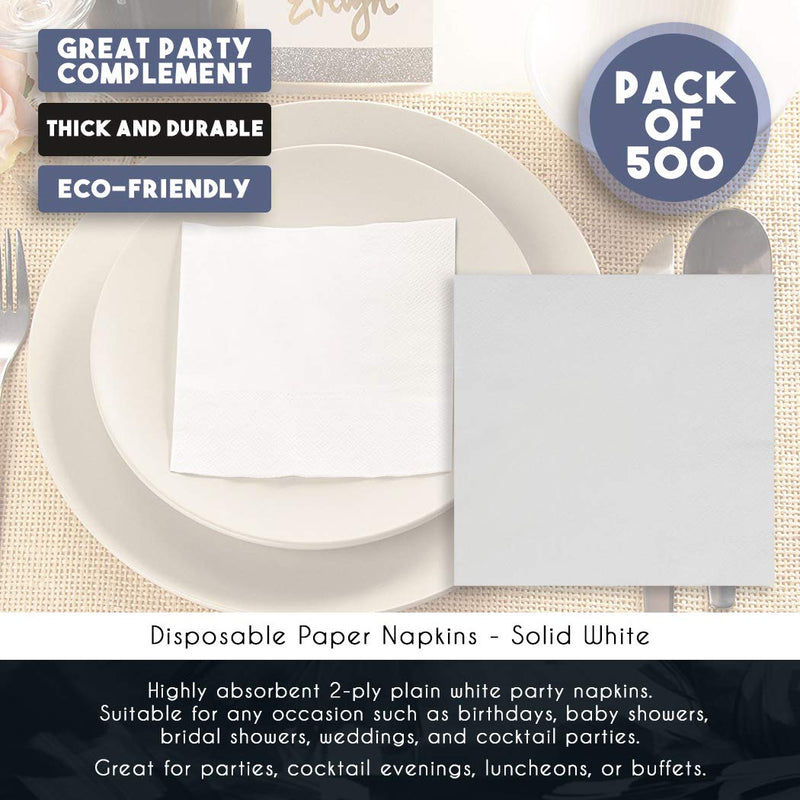 [Australia - AusPower] - White Cocktail Napkins - 500-Pack Disposable Paper Napkins, 2-Ply, Plain White Party Supplies, Bulk Catering, Restaurant, Buffet Supplies, Folded 5 x 5 Inches 