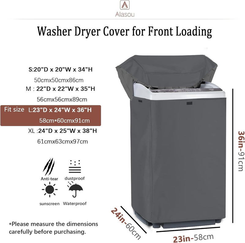 [Australia - AusPower] - MBOOM Portable Washing Machine Cover,Top Load Washer Dryer Cover,Waterproof Full-Automatic,Wheel Washing Machine Cover(L,Grey) 