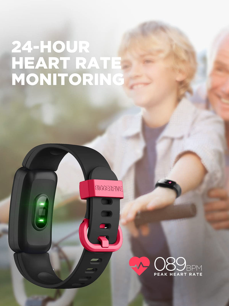 [Australia - AusPower] - BIGGERFIVE Vigor Kids Fitness Tracker Watch for Girls Boys Ages 5-15, IP68 Waterproof Activity Tracker with Heart Rate Monitor, Sleep Monitor, Pedometer, Calorie Counter, Alarm Clock, Great Kids Gift 