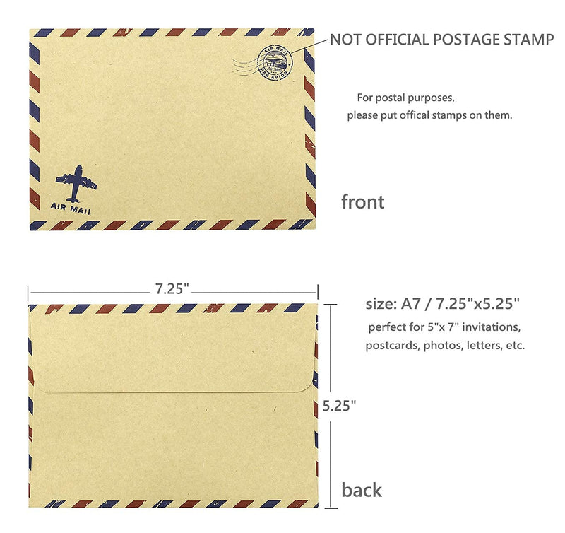 [Australia - AusPower] - BeeChamp 50pcs A7 Self-Sealing Gummed Vintage Airmail Style Invitation Envelopes, Brown Kraft 