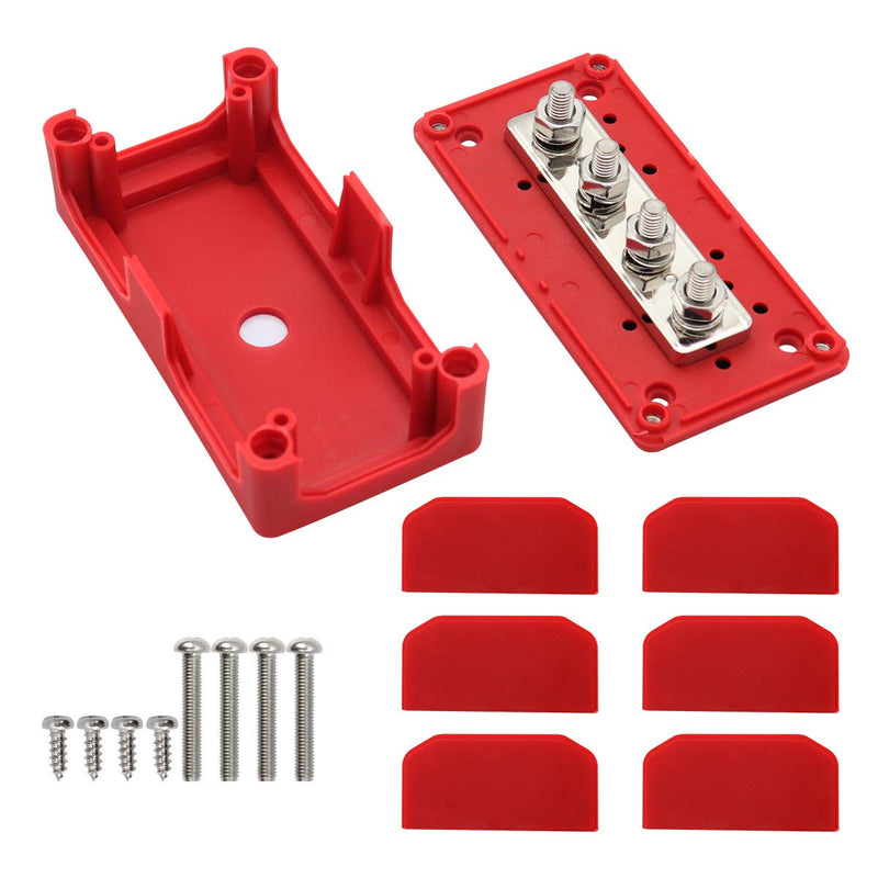 [Australia - AusPower] - T Tocas 300A Heavy Duty Bus Bar Box Nickel Plated Brass Buss 4xM8 (5/16") Stainless Steel Terminal Studs Module Design Power Distribution Block Battery Red 