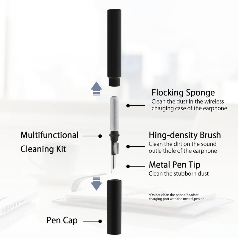 [Australia - AusPower] - Portable Bluetooth Headphones Cleaning Pen Tool for iPhone Airpod,Multifunctional Soft Microfiber Dust Removal Bush Pen,Washing Anti-Clogging Clean Kit,Headset Box Charging Compartment Cleaner(Black) Black 