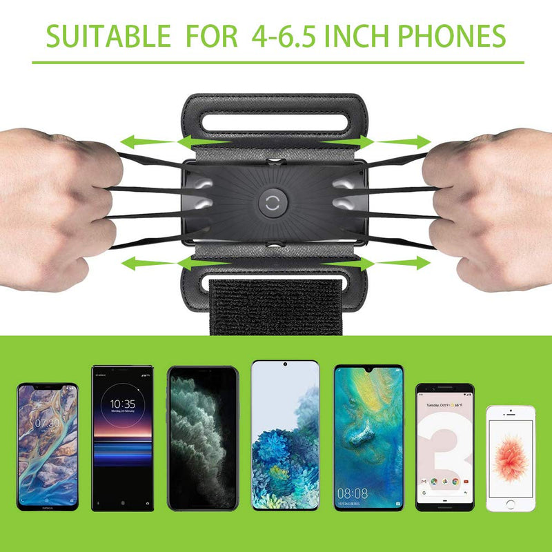 [Australia - AusPower] - 180° Rotatable Sports Armband,Wristband Phone Holder,Universal Adjustable Arm Band Great,Easy to Disassemble, for Running and Cycling, Support 4-6.5 ’’ Mobile Phone Use (Black) 
