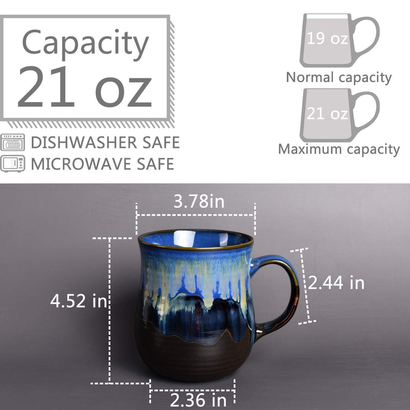 [Australia - AusPower] - Bosmarlin Large Ceramic Coffee Mug, Blue Big Tea Cup for Office and Home, 21 Oz, Dishwasher and Microwave Safe, 1 PCS Deep Blue 