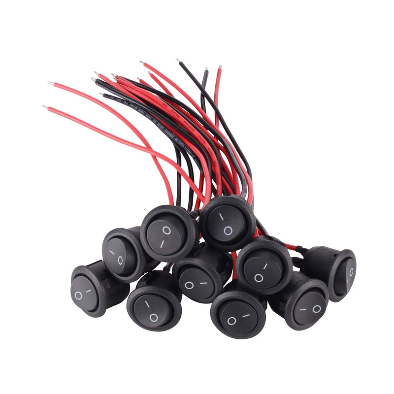 [Australia - AusPower] - 10PCS Solder SPST On/Off Mini Boat Rocker Switch AC 6A/250V 10A/125V 2Pin Toggle SPST Switch Snap with Lines (Round) Round 