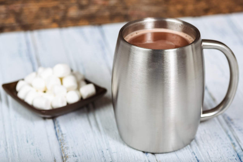 [Australia - AusPower] - Stainless Steel Insulated Coffee Mugs Set of 2 (14oz) – Double Wall Coffee Cups With Spill Resistant Lid & Strong Handle – Shatterproof Cups for Cold Drinks & Hot Beverages - for Indoor & Outdoor Use Stainless Steel 14 oz (pack of 2) 