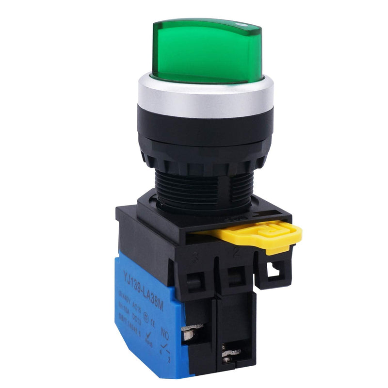 [Australia - AusPower] - TWTADE 22mm SPST 1 NO Two 2 - Positions Maintained Latching Rotary Shell (Green) LED lamp Select Selector Switch 440V 10A (Quality Assurance for 3 Years) LA38M-10XD-21 Green 
