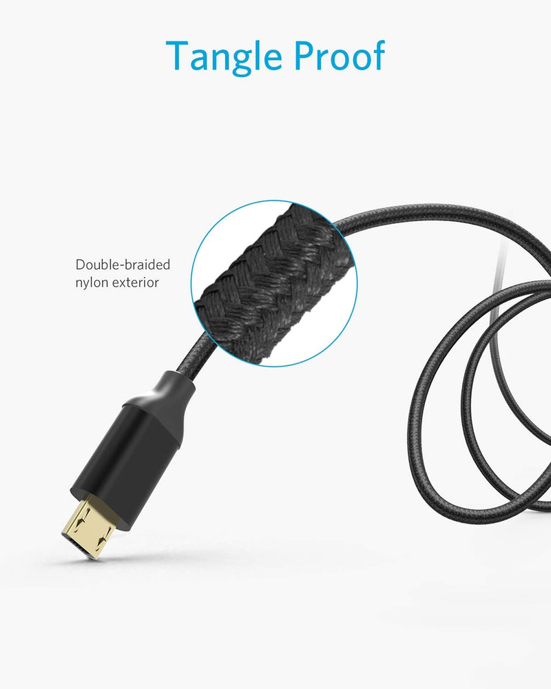 [Australia - AusPower] - Anker [2-Pack 6ft] Nylon Braided Tangle-Free Micro USB Cable with Gold-Plated Connectors for Android, Samsung, HTC, Nokia, Sony and More (Black) Black 