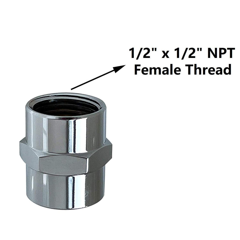 [Australia - AusPower] - Brass Pipe Fitting Coupling-1/2" x 1/2" NPT Female Chrome Plated Finish Brass Pipe Fitting Coupler with 1 Roll Copper Joint Thread Sealing Tape for Home Plumbing Pipes (2pcs-Chrome Plated) 2pcs-Chrome Plated 