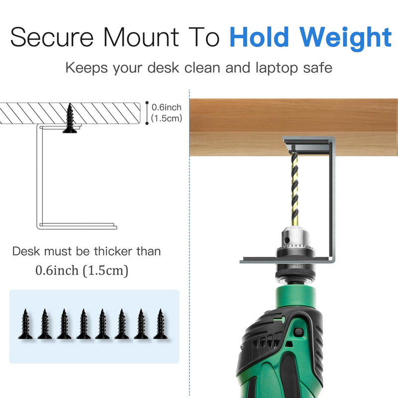 [Australia - AusPower] - Under Desk Laptop Mount, Teridokor 3Pcs Under Desk Shelf Bracket with Rubber Pad Compatible with Device Tall Maximum 3 Inch, Stainless Steel Under Desk Laptop Holder Tray for Laptop MacBook PS4 & More 