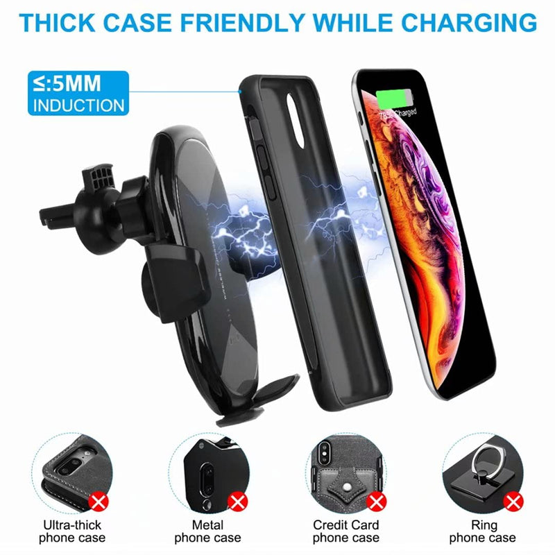 [Australia - AusPower] - Wireless Car Charger Mount,HonShoop Auto-Clamping Qi 10W7.5W Fast Charging Car Phone Mount Air Vent Compatible with iPhone11/Pro/Max/XR/Xs Max/Xs/X/8/8Plus+Samsung S10/S10+/S9/S9+/Note and More(Black) Black 