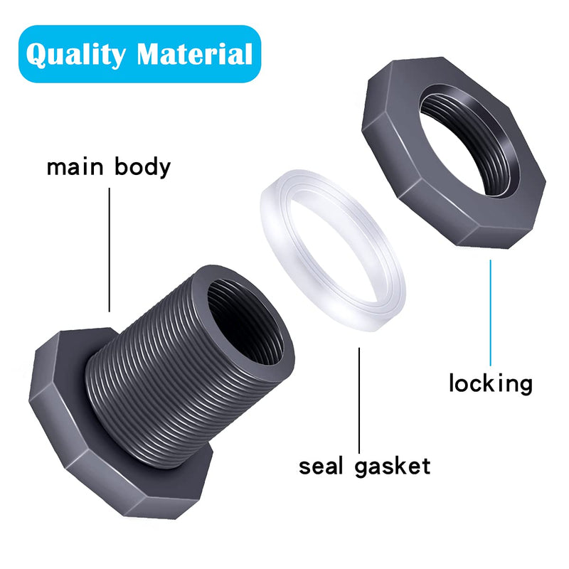 [Australia - AusPower] - Tnuocke 2PCS PVC Bulkhead Fitting 3/4 Inch,Water Tank Connector Adapter,Thru-Bulk Pipe Fitting for Rain Barrels, Aquariums,Water Tanks,Pools(Grey)H-007-2 2Pcs 3/4inch 