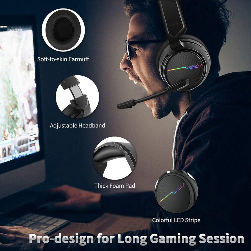 [Australia - AusPower] - Jeecoo USB Pro Gaming Headset for PC - 7.1 Surround Sound Headphones with Noise Cancelling Microphone- Memory Foam Ear Pads RGB Lights for Laptops 