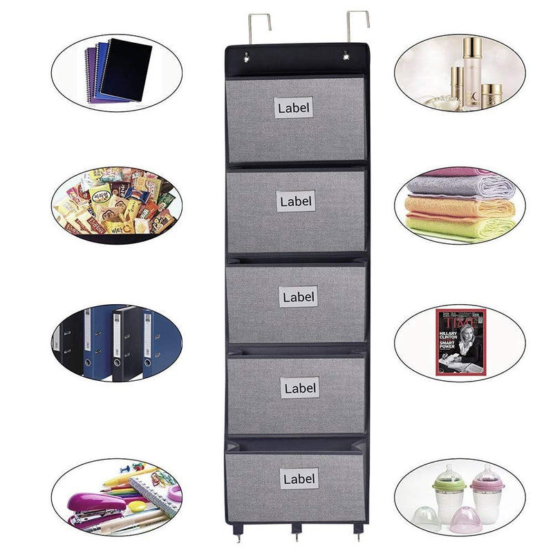 [Australia - AusPower] - Over the Door File Organizer,Wall Mounted Hanging File Folder Holder Mail organizers,Home Office Supplies Storage Pocket Chart for Paper,Magazine,Notebooks,Planners,5 Large Pockets Grey 