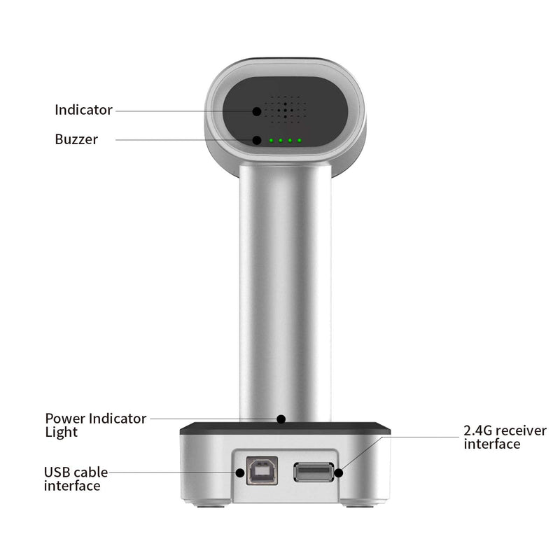 [Australia - AusPower] - 2D Bluetooth Barcode Scanner & 2.4Ghz Wireless and USB Wired QR Barcode Reader for iOS Windows Mac Android Barcode Scanner with Stand Base 