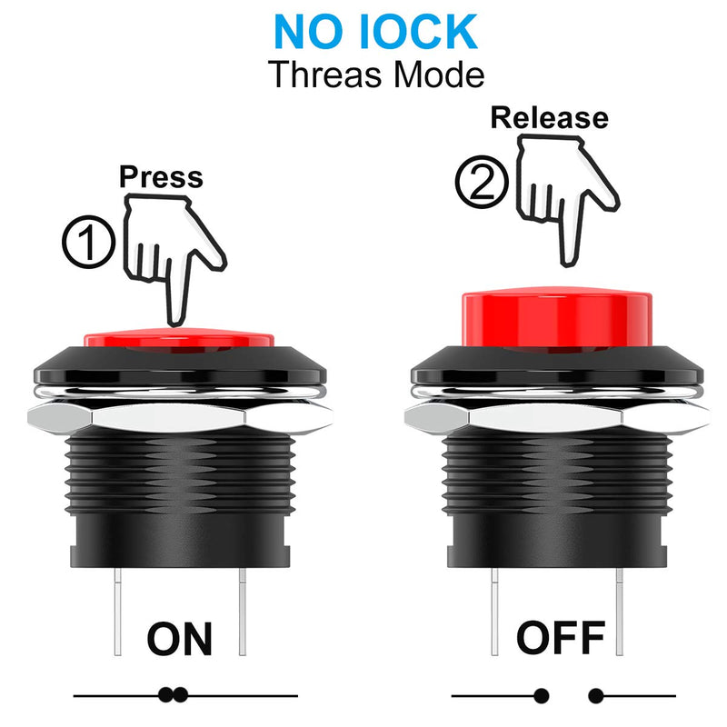 [Australia - AusPower] - DIYhz Momentary Push Button Switch Mini No Lock Round Switch AC 250V / 3A AC 125V /6A Off-ON Red & Black Cap (10 pcs) 