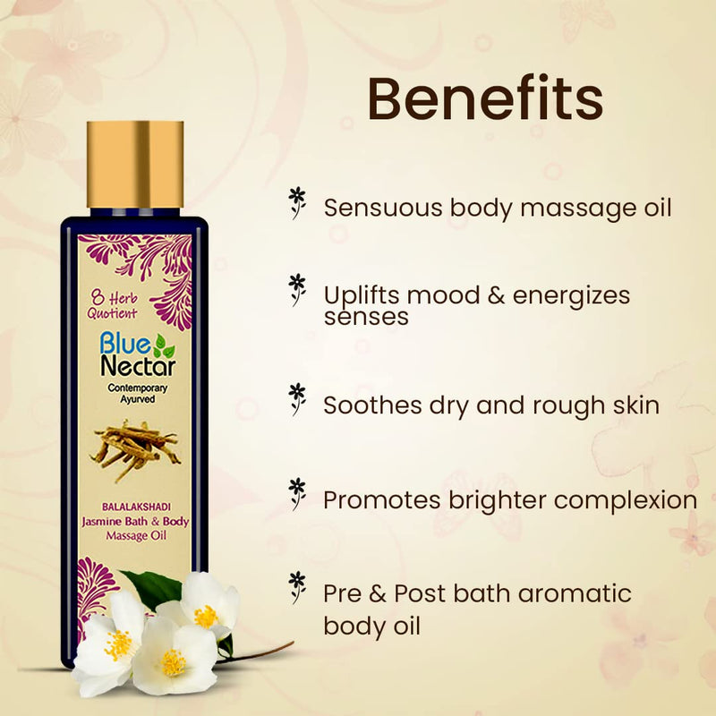 [Australia - AusPower] - Blue Nectar Sensuous Jasmine Body Massage Oil for Relaxing Massage Therapy with Essential Oils 100% Natural Ingredients(8 Herbs,3.4 fl oz) 