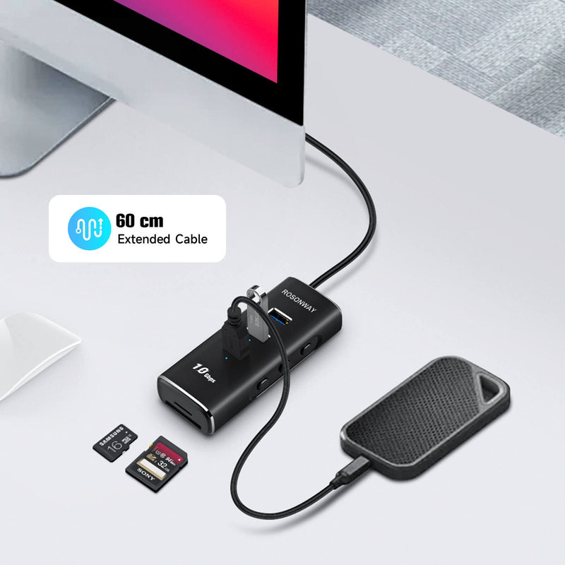 [Australia - AusPower] - Rosonway 5 in 1 USB C Hub with 3 USB 3.2 10Gbps Data Ports, SD/TF Card Readers, 2ft Cable and Individual Switches, for PC, Laptops, M1 Mac Mini, iMac, MacBook Pro/Air, RSH-A104D 