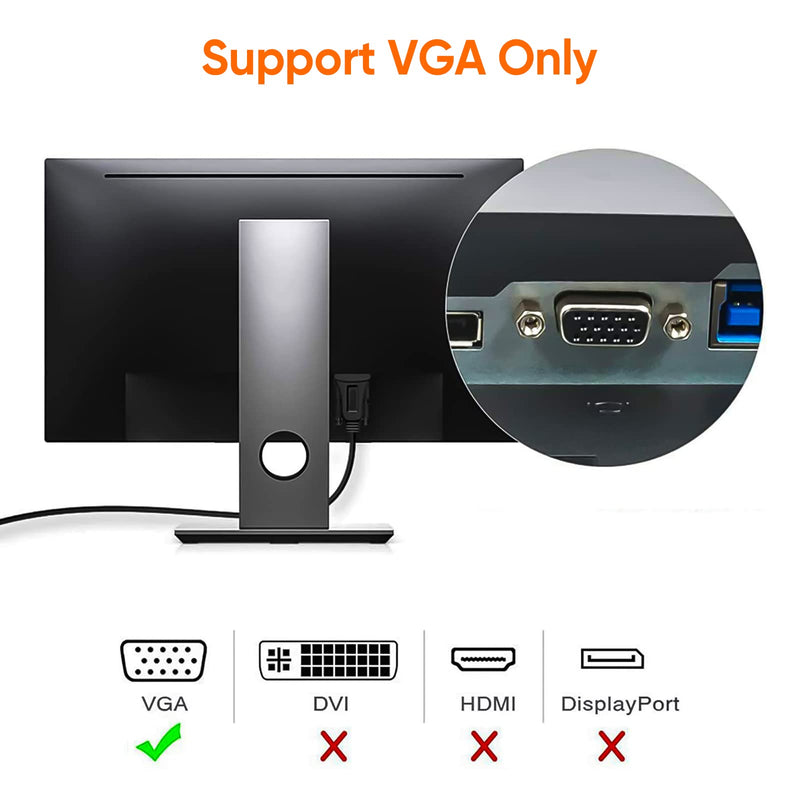 [Australia - AusPower] - CableCreation USB 3.0 to VGA Cable 6 Feet, USB to VGA 15 Pin Adapter Cord 1080 P @ 60Hz, Monitor Display Video Converter ONLY Supports Windows 10/8.1/8/7, Black 6Feet 