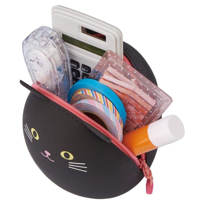 [Australia - AusPower] - LIHITLAB PuniLabo Zipper Pouch, Egg-Shaped, 3.8" x 4.7", Gray Cat (A7783-4), Large: 1.3 x 4.7 x 3.8 inches 