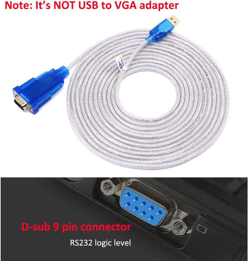 [Australia - AusPower] - DTech USB to Serial Adapter Cable 16 ft DB9 Male RS232 to USB Cord with FTDI Chip Supports Windows 11 10 8 7 Mac Linux (5m) 16ft USB to DB9 serial male cable 