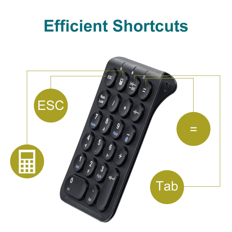 [Australia - AusPower] - SANWA Bluetooth Numeric Keypad, Rechargeable Wireless Ten Key Number Pad, 22-Key Portable & Slim Financial Accounting Numpad for Laptop Computer, Compatible with MacBook, Windows, Android, iOS, Black 