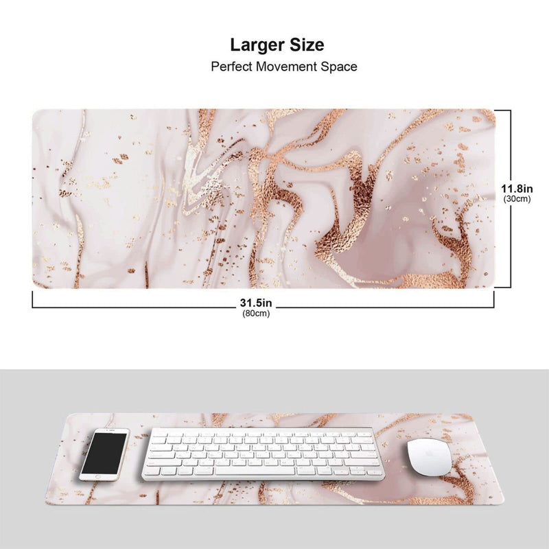 [Australia - AusPower] - Rose Gold Marble Mouse Pad for Women and Girls Gaming XL Large Mousepad Cute Desk Mat Long Extended Big Keyboard Pads Table Accessories for Gaming and Office 31.5 X 11.8 Inch Rose Gold Marble One Size 