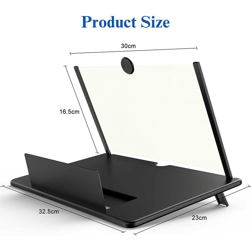 [Australia - AusPower] - 16" Screen Magnifier for Cell Phone – 3D HD Magnifing Screen Enlarger Projector for Movies Videos and Gaming – Foldable Phone Stand Holder with Screen Amplifier–Compatible with All Smartphones Black-16'' 