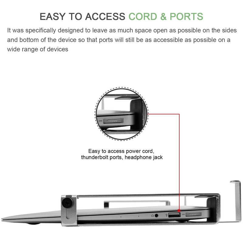[Australia - AusPower] - IFCASE Aluminum Wall Laptop Mount Holder for MacBook Air, Pro, Surface, iPad, Tablets, Cell Phones with Headphone Hook, Anti-Scratch Pads, Adhesive & Screws (Silver) Silver 