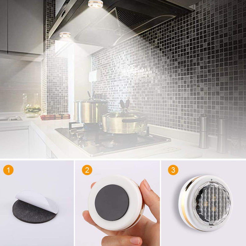 [Australia - AusPower] - LEASTYLE Wireless LED Puck Lights with Remote Control 6 Pack, LED Under Cabinet Lighting,Puck Lights Battery Operated, Closet Light, Under Counter Lighting, Stick On Lights Gold Circle 