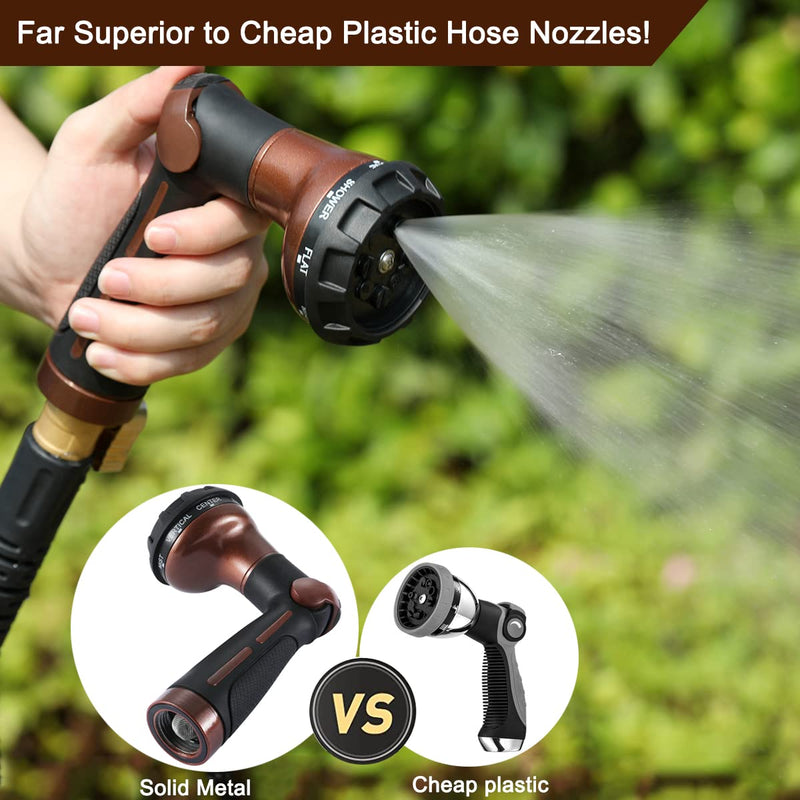 [Australia - AusPower] - FANHAO Garden Hose Nozzle, 100% Heavy Duty Metal Water Hose Sprayer with 8 Spray Patterns, High Pressure Water Nozzle with Thumb Control, On Off Valve for Watering Plants, Washing Cars & Pets 