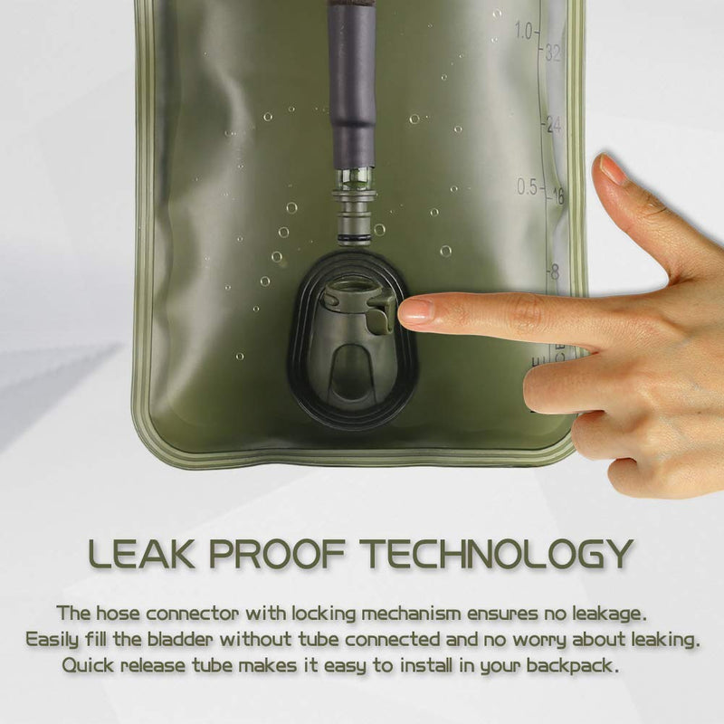 [Australia - AusPower] - Hydration Bladder 2L Leakproof 2 Liter Water Reservoir, BPA Free Military Green Water Storage Bladder Bag with Insulated Tube, Hydration Backpack Replacement for Outdoor Hiking Camping Running Cycling 2 Liter hydration bladder (Green) 