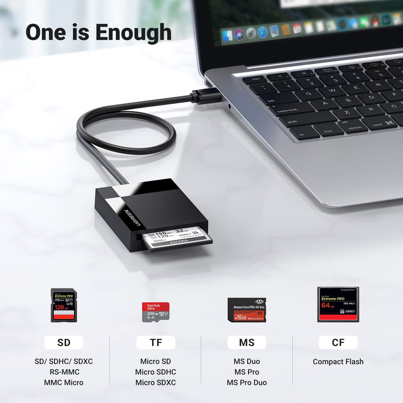 [Australia - AusPower] - UGREEN SD Card Reader 4 in 1 Multi USB 3.0 Micro SD Memory Card Adapter for External Camera Photo SD SDXC SDHC TF MicroSD Micro SDXC Micro SDHC MS CF Compact Flash UHS-I Cards for PC Computer Mac 