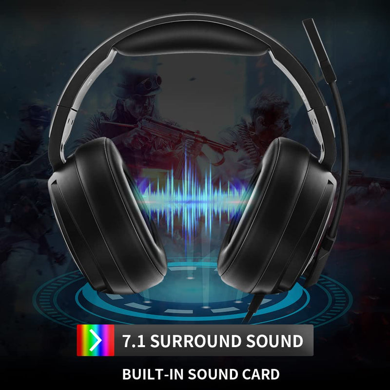 [Australia - AusPower] - Jeecoo USB Pro Gaming Headset for PC - 7.1 Surround Sound Headphones with Noise Cancelling Microphone- Memory Foam Ear Pads RGB Lights for Laptops 