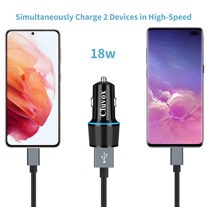 [Australia - AusPower] - Fast USB Car Charger, Compatible for Samsung Galaxy S22/S21/S20 Plus/Ultra/S20 FE/S10+/S10e/S9/S8/Note 20/10/9/8/A10S/A21/A31/A51, Quick Charge 3.0 Dual USB Rapid Car Charger with USB C Cable 3.3ft Black 