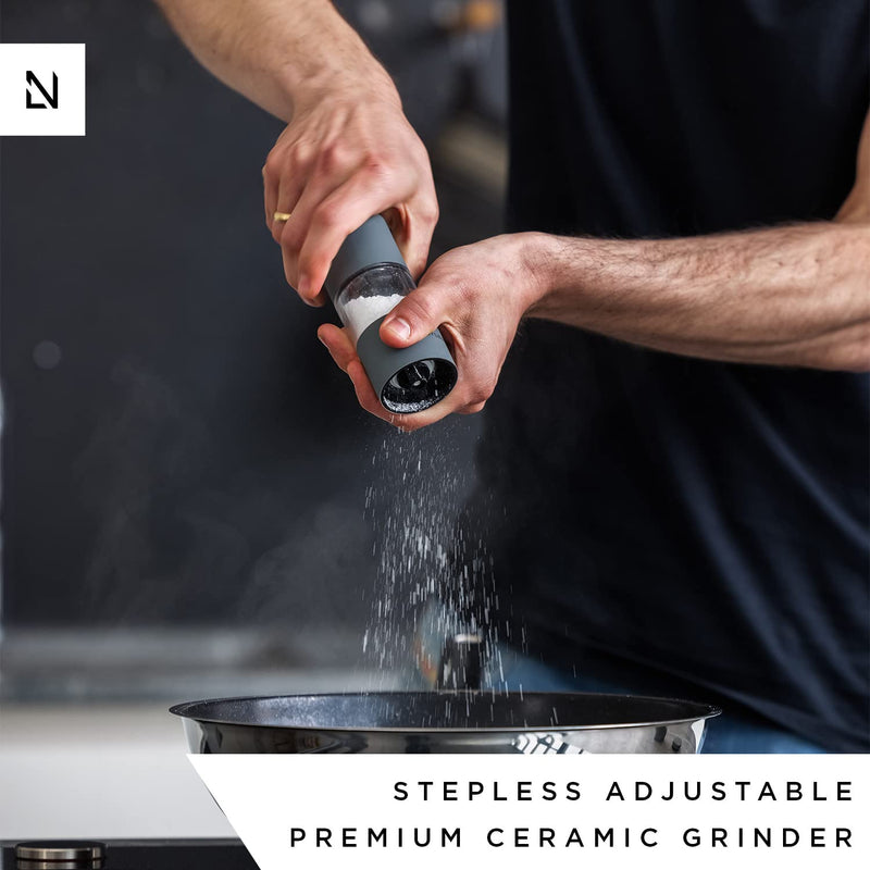 [Australia - AusPower] - LARS NYSØM Stainless Steel Salt and Pepper Mills Set with Adjustable Ceramic Grinder 2 pieces I Design Spice Mills Set Manual (Set of 2, Cool Grey) 2-piece set Cool Gray 