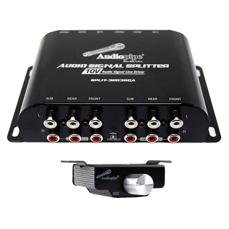 [Australia - AusPower] - Audiopipe SPLIT-3113RMT Compact RCA 1 In-3 Out 10 Volt Audio Signal Splitter Line Driver with Remote Bass Knob for Car Audio Sound System 