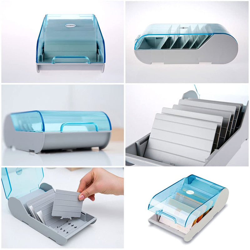 [Australia - AusPower] - Business Card Holder for Desk, Business Card File Card Storage Box Organizer, Large Capacity for 250 Cards, Index Card Storage Box, 8 Divider 