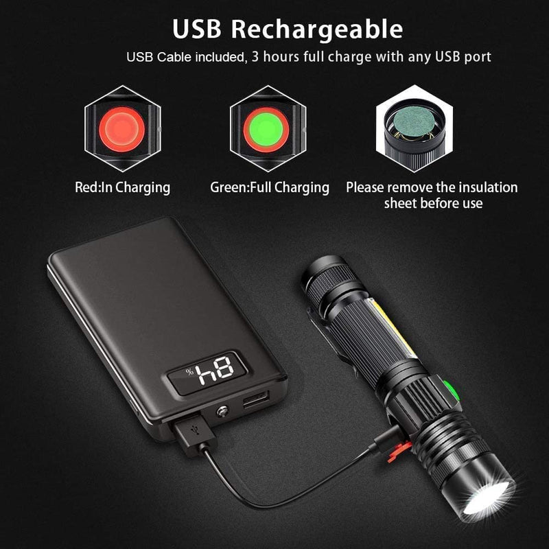 [Australia - AusPower] - Hoxida Rechargeable Flashlight(Battery Included), Magnetic LED Flashlight with COB sidelight, 1200 Lumen Super Bright LED, Waterproof, Zoomable, 4 Modes Best Flashlight for Camping, Emergency 