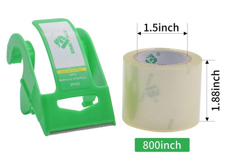 [Australia - AusPower] - Silent Packing Tape with Dispenser, Small Rolls Clear Packaging Tape for Moving and Shipping, 6Rolls 1.88inch x 800inch 1.5" Core, BOMEI PACK 