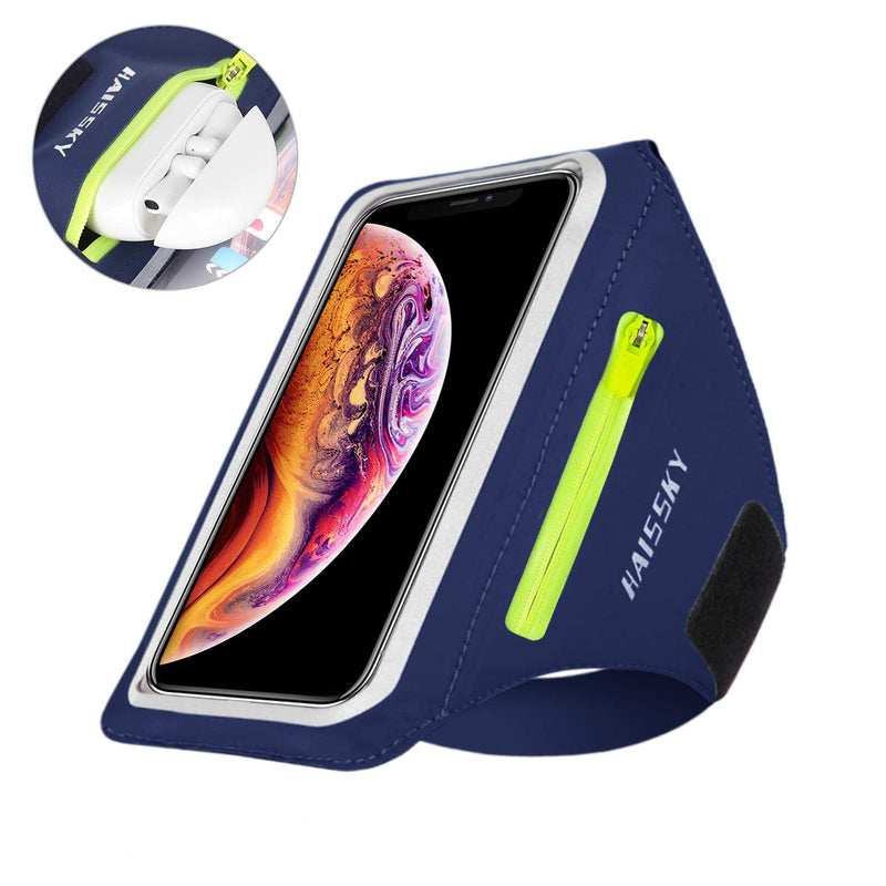[Australia - AusPower] - Cell Phone Armband with Airpods Bag Running Armband for iPhone 11 Pro Max/XR 8 Plus/7 Plus, Galaxy S20+/S10/S9, Sweat Resistant Sports Phone Holder with Key Holder and Card Slot, Up to 6.7 inches Navy Blue (Up to 6.7'') 