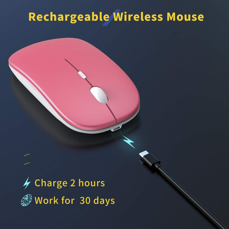[Australia - AusPower] - Wireless Silent Rechargeable Laptop Mouse Pink: 2.4G Slim Mini Quiet Cordless Mice with USB Receiver for Desktop Computer PC Notebook, Noiseless Portable Optical Mouse for Windows, MAC OS & Linux 