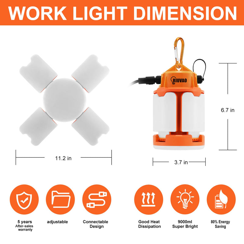 [Australia - AusPower] - 60w LED Temporary Work Light,9000Lm 5000K Super Bright Construction Lights 4 Adjustable Light Panels,Led Work Light IP67 Dust Waterproof with Hook Portable Linkable for Job Site Garage Lighting 