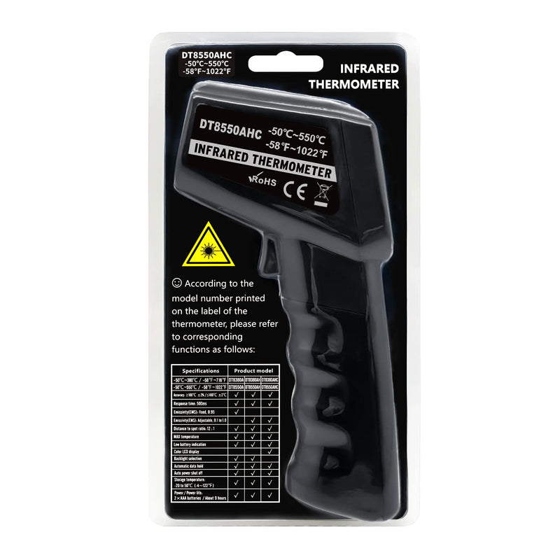 [Australia - AusPower] - AHOSOUTLY Infrared Thermometer Temperature Gun -58℉~ 1022℉ (-50℃ ~ 550℃) Non-Contact Instant-Read Digital Laser Infrared Ir Thermometer with Color Screen (Black) 
