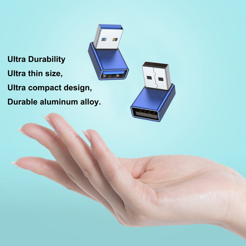 [Australia - AusPower] - AreMe 90 Degree USB 3.0 Adapter 2 Pack, Up and Down Angle USB A Male to Female Converter Extender for PC, Laptop, USB A Charger, Power Bank and More (Blue) Up/Down Blue 