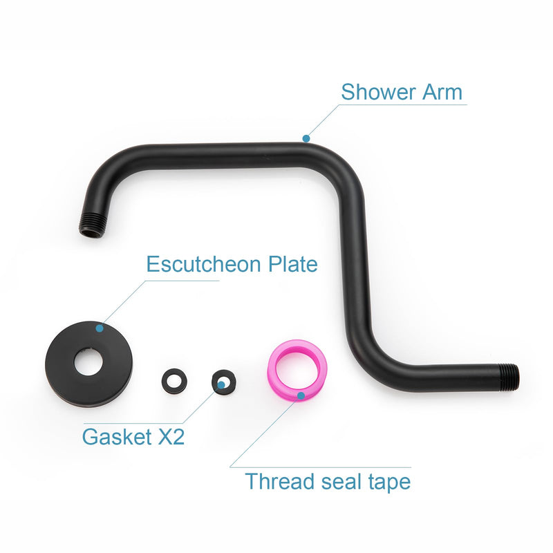 [Australia - AusPower] - OFFO Shower Head Extension Arm 13 Inch, S Shaped High Rise Extender with Flange Shower Head Pipe Arm, Matte Black 