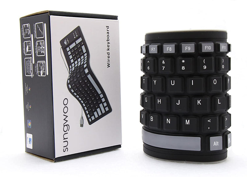 [Australia - AusPower] - sungwoo Foldable Silicone Keyboard USB Wired Waterproof Rollup Keyboard for PC Notebook Laptop (Black+Grey) 