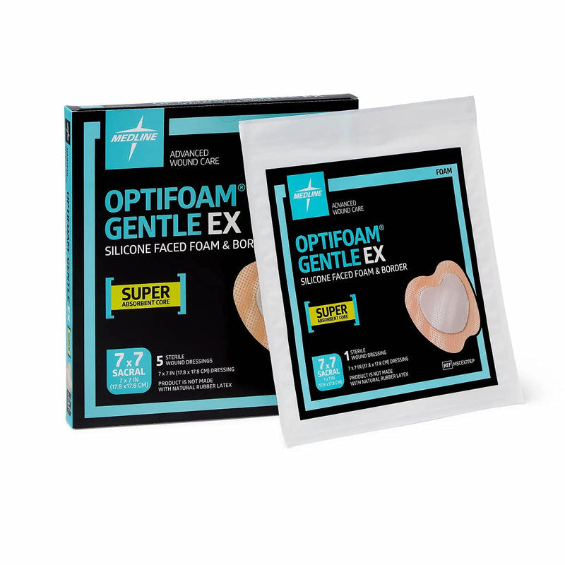 [Australia - AusPower] - Medline Optifoam Gentle EX Bordered Foam Adhesive Dressing, 7" x 7" Sacral (5 Count) Box 